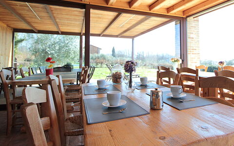 Villa Montello Pool, Jacuzzi, Ac, Wifi, Treviso: Furniture, Table, Wood, Chair, Kitchen & Dining Room Table, Interior Design, Flooring, Ceiling, Dining Room, Outdoor Table