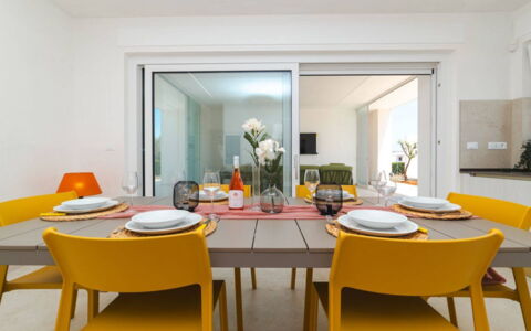 Villa Donnosanto a 5 Minuti Da Spiaggia. Ostuni 10: Furniture, Interior Design, Table, Flooring, Chair, Kitchen & Dining Room Table, Dining Room, Floor, Ceiling, Room