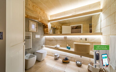 Corte Dei Granai Raro Rooms Collection: Flooring, Interior Design, Plumbing Fixture, Floor, Bathroom, Ceiling, Tile, Toilet, Plumbing, Tap