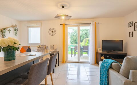 Les Jardins D'Aunis: Furniture, Flooring, Table, Interior Design, Kitchen & Dining Room Table, Chair, Home, Dining Room, Apartment, Hardwood