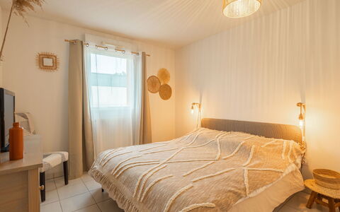 Les Jardins D'Aunis: Furniture, Bed, Interior Design, Bedroom, Wall, Floor, Bedding, Wood, Ceiling, Bed Sheet