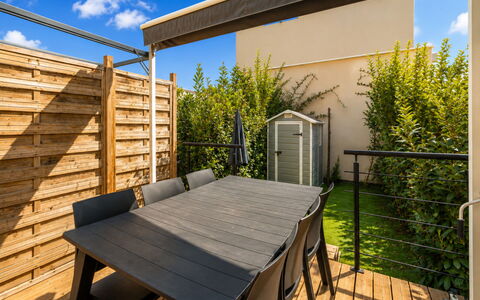 La Dune: Wood, Outdoor Furniture, Furniture, Composite Material, Deck, Outdoor Table, Shade, Chair, Hardwood, Garden