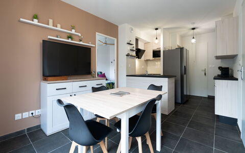 La Dune: Furniture, Wood, Interior Design, Flooring, Kitchen, Cabinetry, Floor, Room, Major Appliance, Cupboard
