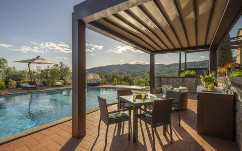 Villa Alessia Luxury: Resort, Furniture, Shade, Eco Hotel, Outdoor Furniture, Patio, Chair, Outdoor Structure, Ceiling, Swimming Pool