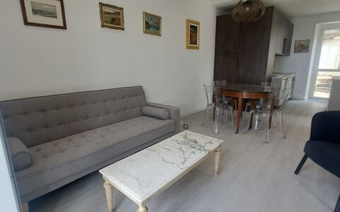Central Design Flat With Parking, Bogliasco: Furniture, Flooring, Floor, Interior Design, Wood, Wood Flooring, Room, Living Room, Couch, Lighting