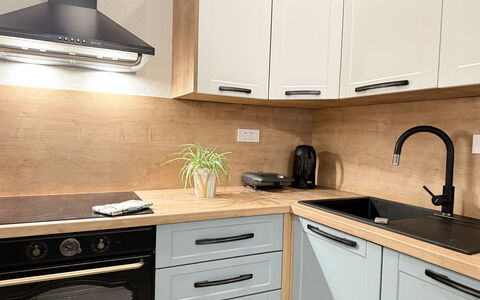 Casa Rossa Ac, Wifi, Prodol - Croazia: Kitchen, Kitchen Appliance, Countertop, Major Appliance, Cabinetry, Home Appliance, Furniture, Wood, Kitchen Stove, Interior Design