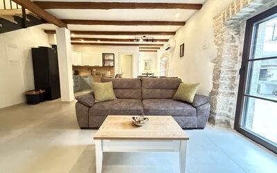 Casa Rossa Ac, Wifi, Prodol - Croazia: Furniture, Interior Design, Flooring, Couch, Floor, Wood, Room, Table, Living Room, Ceiling