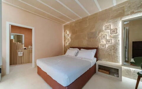 Palazzo Corte Dei Granai: Wall, Flooring, Floor, Interior Design, Ceiling, Room, Apartment, Bedroom, Bed, Suite