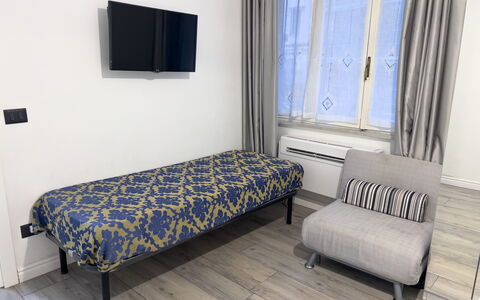 Casa Nina Seconda - Sanremo: Flooring, Floor, Interior Design, Furniture, Bedroom, Linens, Bed, Room, Bed Sheet, Bed Frame
