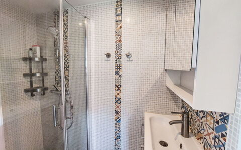 Charme de Banastère: Bathroom, Plumbing Fixture, Flooring, Interior Design, Floor, Plumbing, Tile, Mosaic, Composite Material, Room