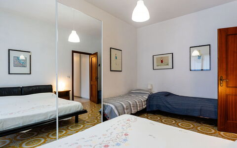 Casa del Mare: Furniture, Floor, Interior Design, Bed, Flooring, Wall, Bedroom, Room, Ceiling, Textile