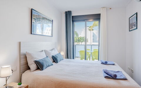 Las Dunas Oliva Nova: Interior Design, Furniture, Floor, Flooring, Bed, Bedroom, Apartment, Home, Room, Bed Sheet
