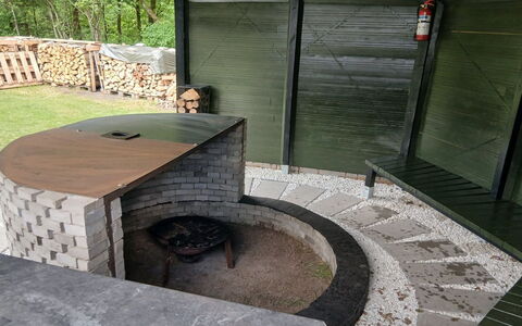 Calli: Outdoor Table, Garden, Backyard, Shade, Flagstone, Outdoor Structure, Outdoor Furniture, Design, Yard, Patio