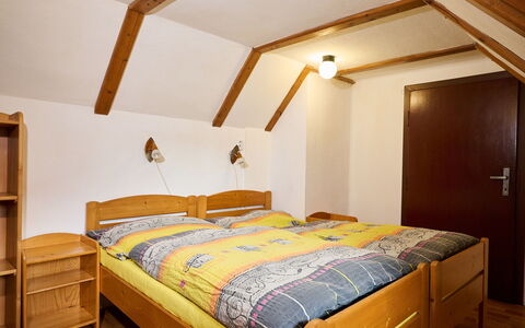 U Pekařů: Bed, Bedroom, Wood, Bed Sheet, Bedding, Bed Frame, Interior Design, Furniture, Ceiling, Floor