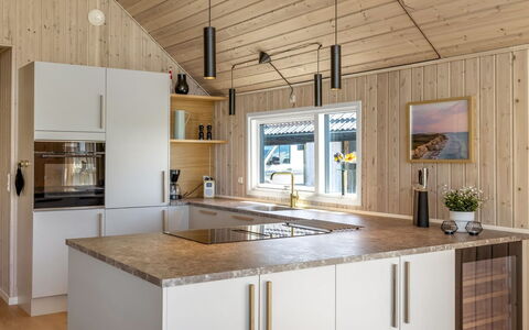 Tilje - 80M from the Sea: Kitchen, Flooring, Interior Design, Countertop, Wood, Ceiling, Furniture, Kitchen Appliance, Floor, Light Fixture