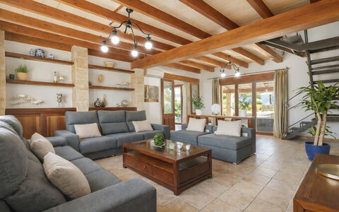 Son Bosc: Furniture, Interior Design, Couch, Flooring, Wood, Table, Floor, Ceiling, Living Room, Room
