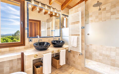 Son Bosc: Flooring, Interior Design, Plumbing Fixture, Wood, Floor, Bathroom, Furniture, Sink, Tap, Lighting