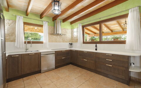 Son Bosc: Kitchen, Countertop, Interior Design, Cabinetry, Flooring, Wood, Ceiling, Furniture, Floor, Sink