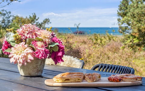 Kaj - 75M from the Sea: Furniture, Outdoor Furniture, Table, Outdoor Table, Flowerpot, Chair, Food, Serveware, Houseplant, Picnic Table