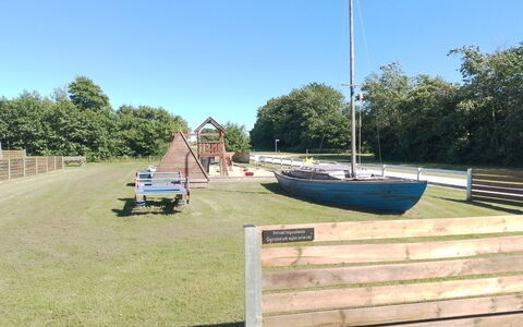 Franzisca - 200M to the Fjord: Pole, Park, Lawn, Outdoor Play Equipment, Shade, Yard, Outdoor Bench, Bench, Plank