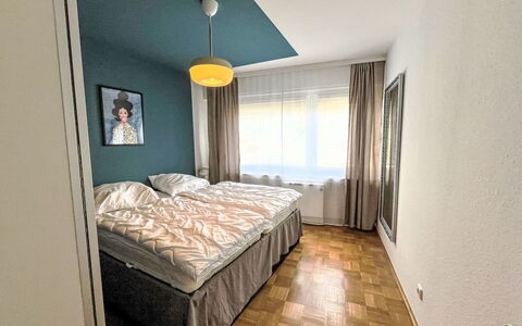 Apartment Magdalena: Bed, Interior Design, Floor, Flooring, Bedroom, Bed Sheet, Wood, Furniture, Ceiling, Bedding
