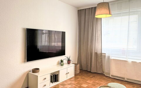 Apartment Magdalena: Furniture, Interior Design, Flooring, Wall, Floor, Wood, Room, Living Room, Lighting, Television