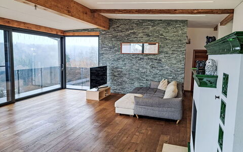 Villa Techelsberg: Wood, Flooring, Floor, Interior Design, Ceiling, Wood Flooring, Furniture, Hardwood, Room, Living Room