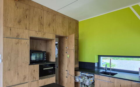 Villa Techelsberg: Flooring, Interior Design, Wood, Ceiling, Floor, Kitchen, Countertop, Furniture, Room, Home