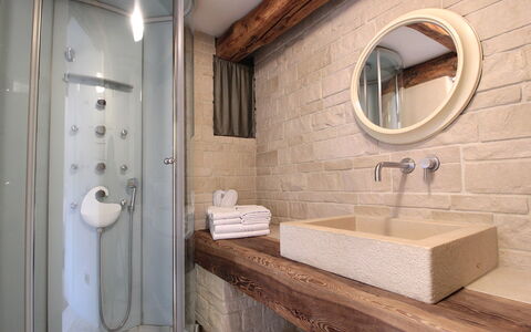 Design Loft, Romantic Retreat, Feltre: Wall, Plumbing Fixture, Bathroom, Interior Design, Flooring, Wood, Floor, Bathroom Sink, Sink, Plumbing