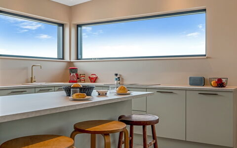 Stjerne - 300M to the Fjord: Interior Design, Ceiling, Lighting, Countertop, Flooring, Kitchen, Furniture, Home, Room, Light Fixture