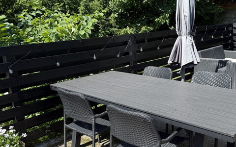Aamunde - 600M from the Sea: Furniture, Outdoor Furniture, Table, Outdoor Table, Chair, Shade, Garden, Patio, Hardwood, Backyard