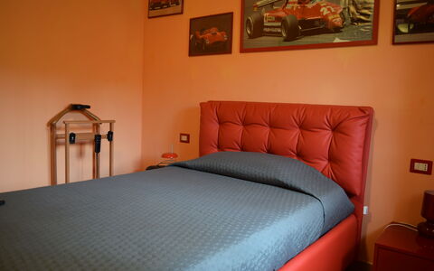 Casa Carletto, Abruzzo: Bedroom, Bed, Bed Sheet, Bedding, Bed Frame, Furniture, Linens, Floor, Room, Wood Stain