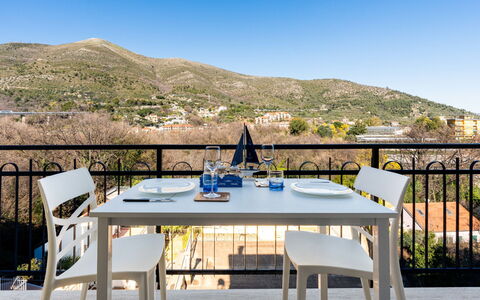 Tra le Onde: Furniture, Chair, Table, Outdoor Furniture, Kitchen & Dining Room Table, Outdoor Table, Restaurant, Dining Room, Shade, Coffee Table