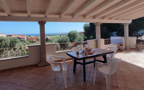 La Casetta Di Greise: Furniture, Porch, Chair, Shade, Outdoor Furniture, Column, Outdoor Structure, Balcony, Kitchen & Dining Room Table, Wood Stain