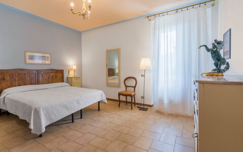Il Campino, Pool, Montaione: Flooring, Floor, Bedroom, Interior Design, Furniture, Bed, Ceiling, Bed Sheet, Room, Lighting