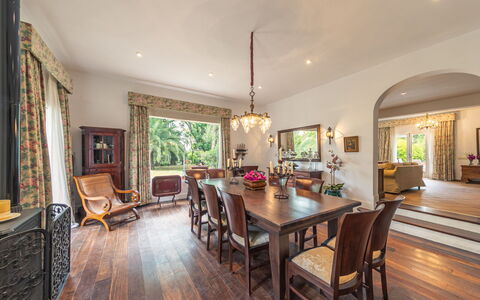 Sevilla Sanlúcar la Mayor 100: Furniture, Interior Design, Flooring, Floor, Wood Flooring, Wood, Ceiling, Chair, Table, Dining Room