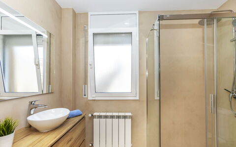 Together: Bathroom, Interior Design, Flooring, Floor, Plumbing Fixture, Wall, Wood, Mirror, Tap, Room