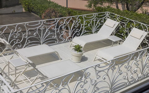 Villa Solaris: Balcony, Flowerpot, Metal, Iron, Handrail, Outdoor Furniture, Houseplant, Baluster, Steel, Outdoor Table