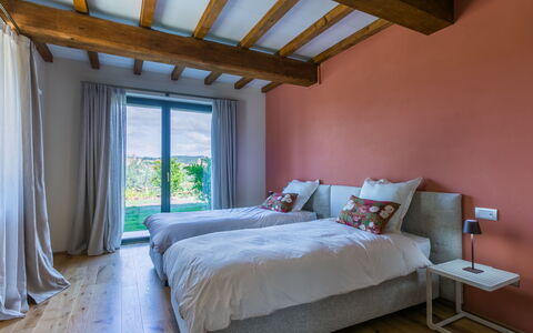 Villa Montisi: Furniture, Interior Design, Wall, Wood, Bedroom, Bed, Flooring, Floor, Bed Sheet, Linens