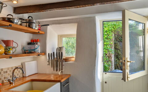 Cornwall Old Stone Cottage: Wood, Furniture, Home, Interior Design, House, Countertop, Flooring, Plumbing Fixture, Room, Kitchen