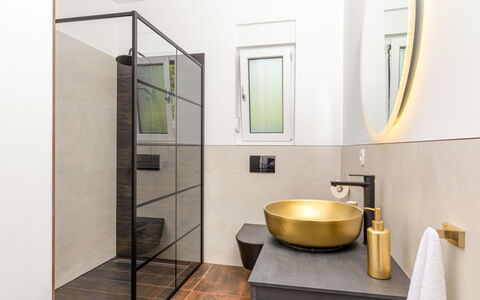 L&L: Flooring, Interior Design, Floor, Plumbing Fixture, Bathroom, Lighting, Plumbing, Mirror, Tile, Tap