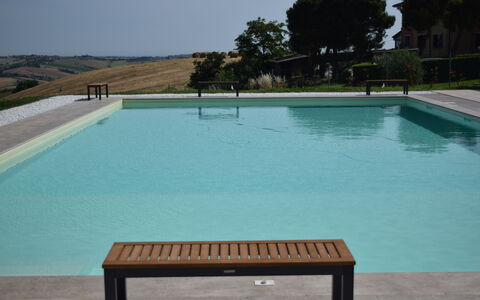 Casa In Collina: Blue, Swimming Pool, Composite Material, Shade, Outdoor Furniture, Resort, Design, Landscaping, Tile, Water Feature