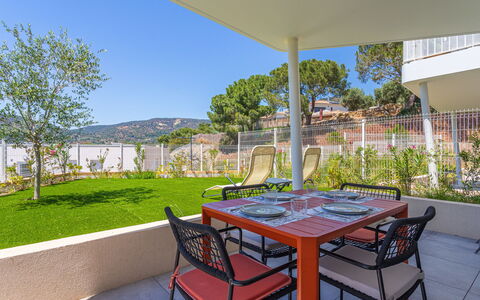 Le Lavandou 450: Furniture, Chair, Outdoor Furniture, Shade, Apartment, Balcony, Resort, Eco Hotel, Outdoor Table, Kitchen & Dining Room Table