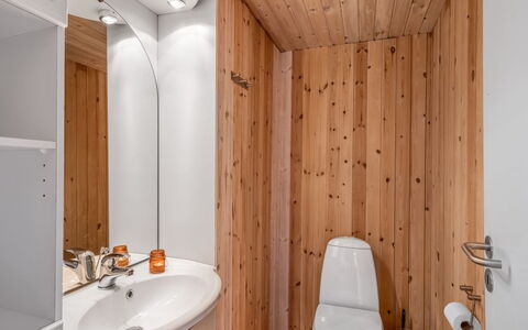 Blesse - 500M to the Fjord: Flooring, Wall, Wood, Floor, Interior Design, Plumbing Fixture, Ceiling, Bathroom Sink, Bathroom, Room