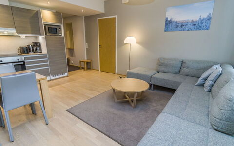 Ruka Ski Chalets Ii Huoneisto 2605: Furniture, Interior Design, Flooring, Floor, Wood, Wood Flooring, Couch, Ceiling, Room, Living Room