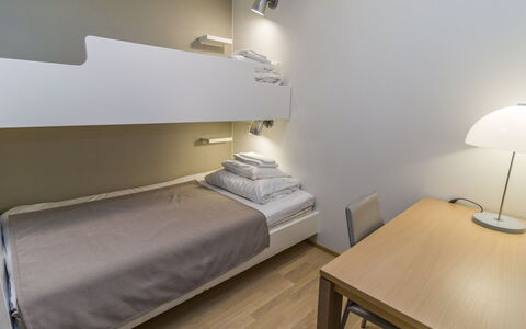 Ruka Ski Chalets Ii Huoneisto 2605: Interior Design, Furniture, Flooring, Floor, Bed, Bedroom, Ceiling, Room, Lighting, Apartment
