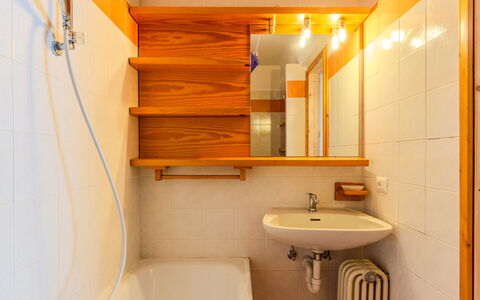 Tra le Piste: Bathroom Sink, Wall, Plumbing Fixture, Flooring, Wood, Bathroom, Interior Design, Floor, Sink, Tap