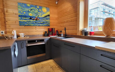 Seeblick 21: Wood, Flooring, Kitchen, Countertop, Floor, Wood Flooring, Furniture, Cabinetry, Kitchen Appliance, Interior Design