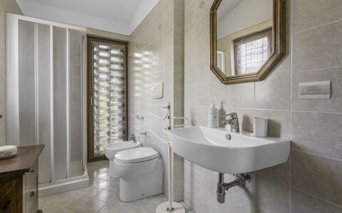 Casale La Canigiana, House, Pool, San Miniato: Bathroom, Plumbing Fixture, Interior Design, Flooring, Floor, Sink, Toilet, Bathroom Sink, Tap, Toilet Seat