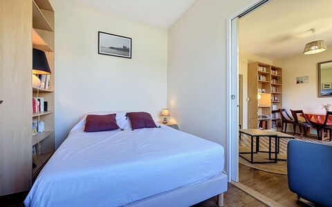 Les Ajoncs: Interior Design, Bed, Room, Furniture, Bedroom, Flooring, Floor, Ceiling, Bed Sheet, Apartment